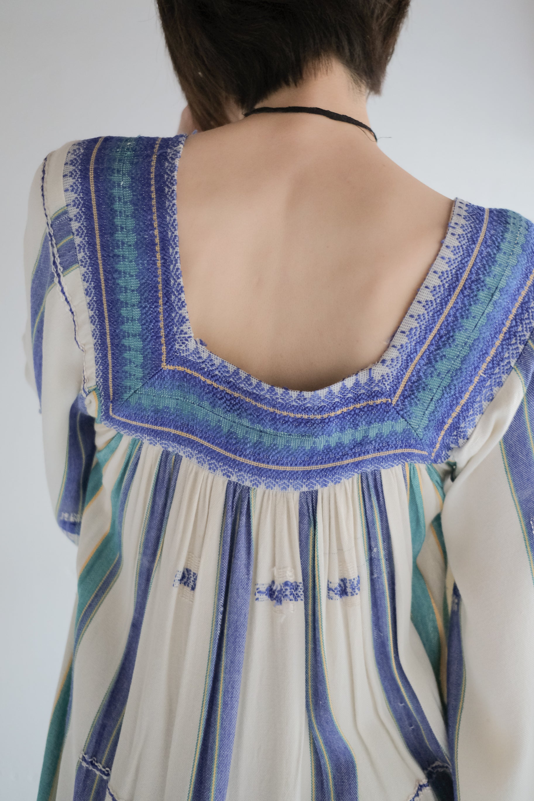 1970's Alpnani Rayon Woven Stripe Angel Sleeve Kaftan / 古著直織紋天使袖長袍