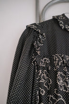 1970's "Ellen Tracy" Polka Dot Ruffled Maxi Dress / 波點荷葉邊長裙