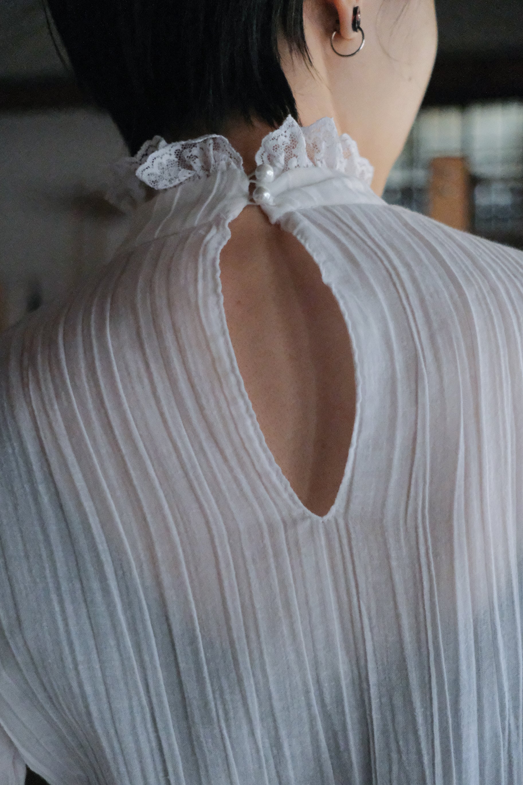 Vintage Lace Gauze Dress / 珍珠白蕾絲薄紗洋裝