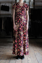 1970's " Allegro New York" Floral Maxi Dress / 古著印花泡泡袖長洋裝