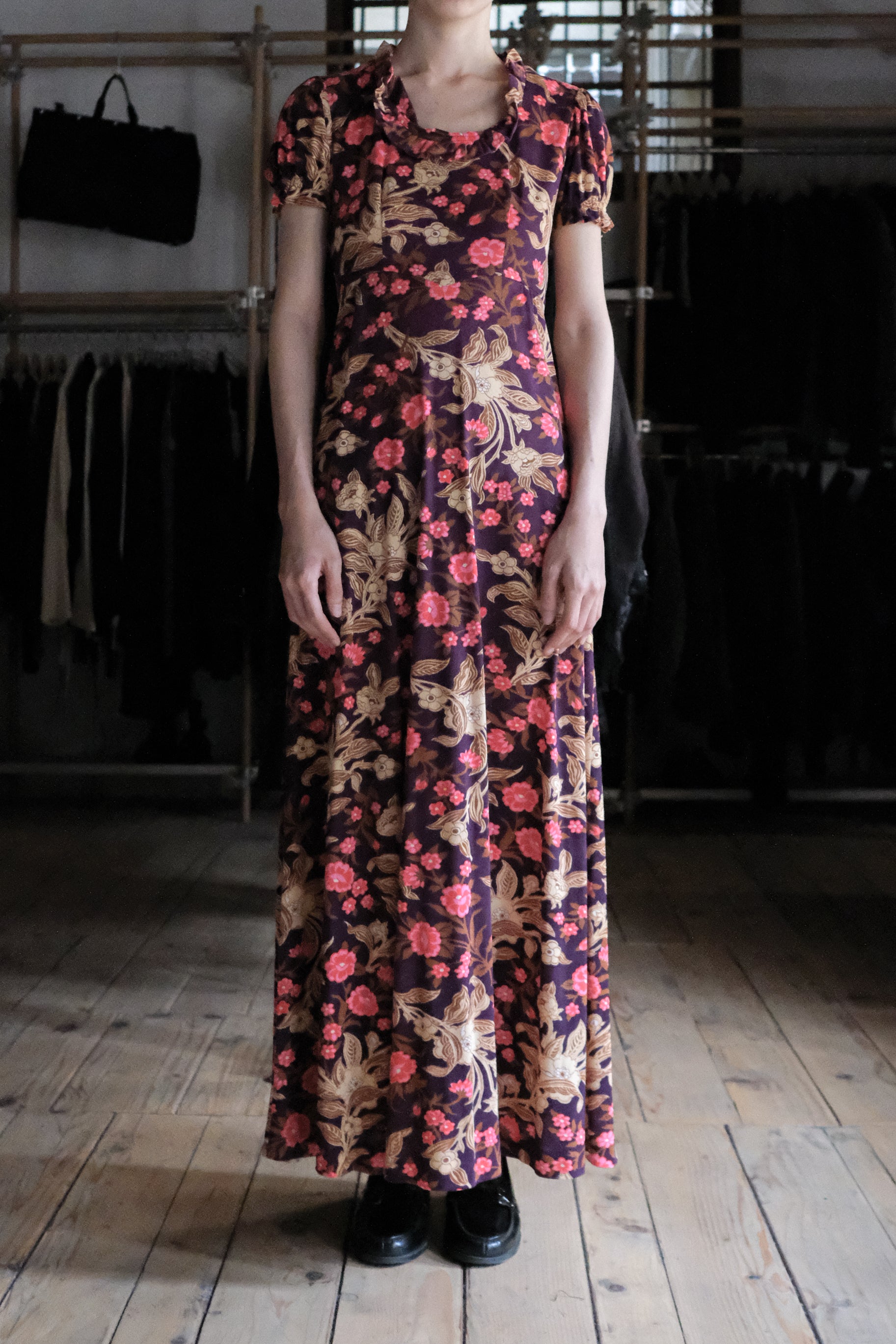 1970's " Allegro New York" Floral Maxi Dress / 古著印花泡泡袖長洋裝