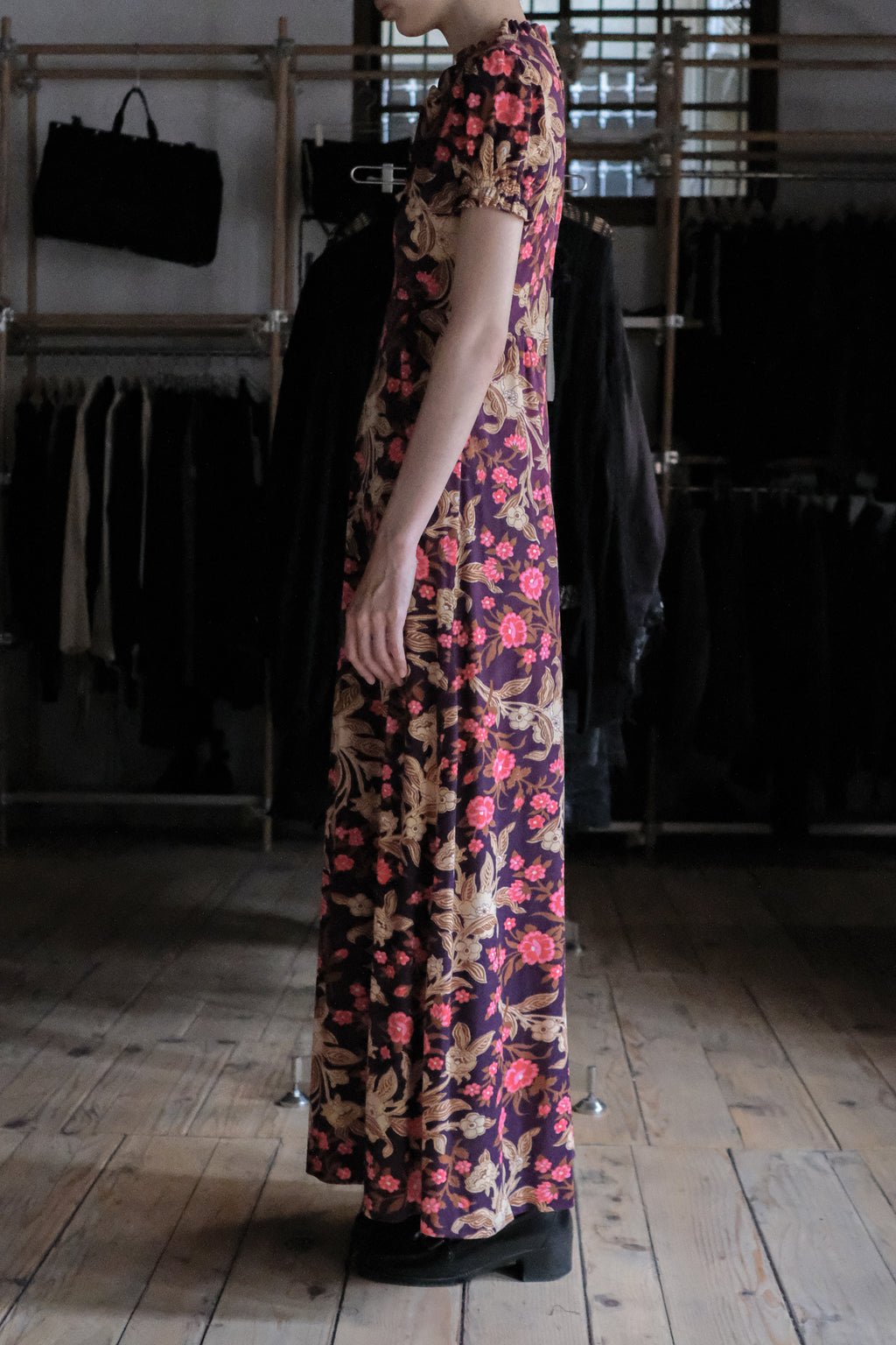 1970's " Allegro New York" Floral Maxi Dress / 古著印花泡泡袖長洋裝