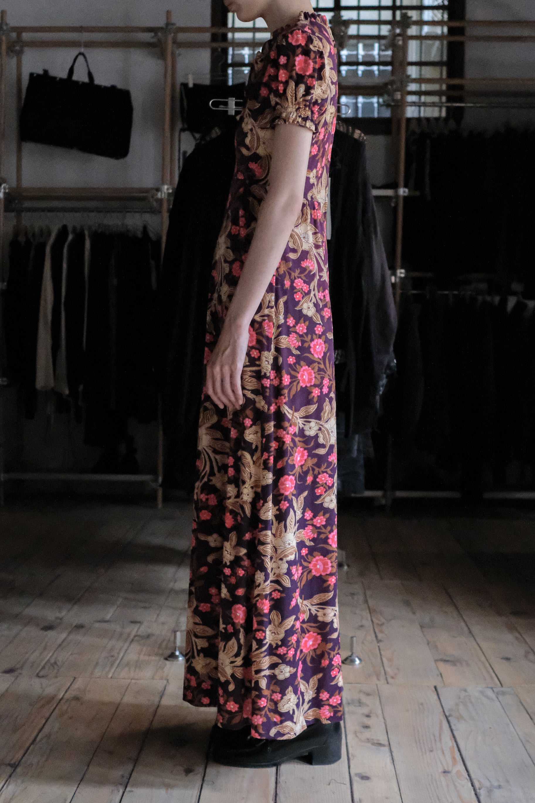 1970's " Allegro New York" Floral Maxi Dress / 古著印花泡泡袖長洋裝