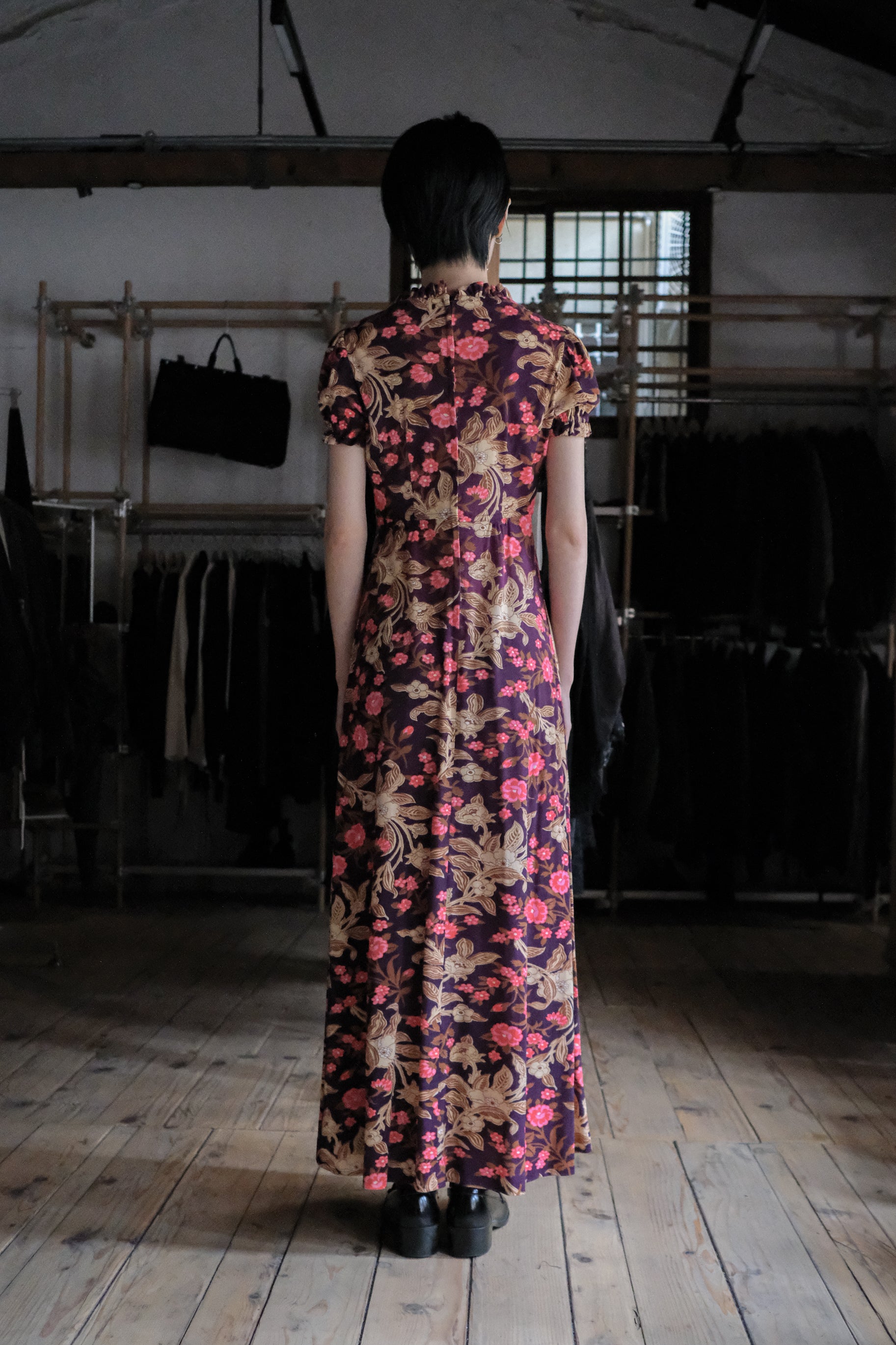 1970's " Allegro New York" Floral Maxi Dress / 古著印花泡泡袖長洋裝