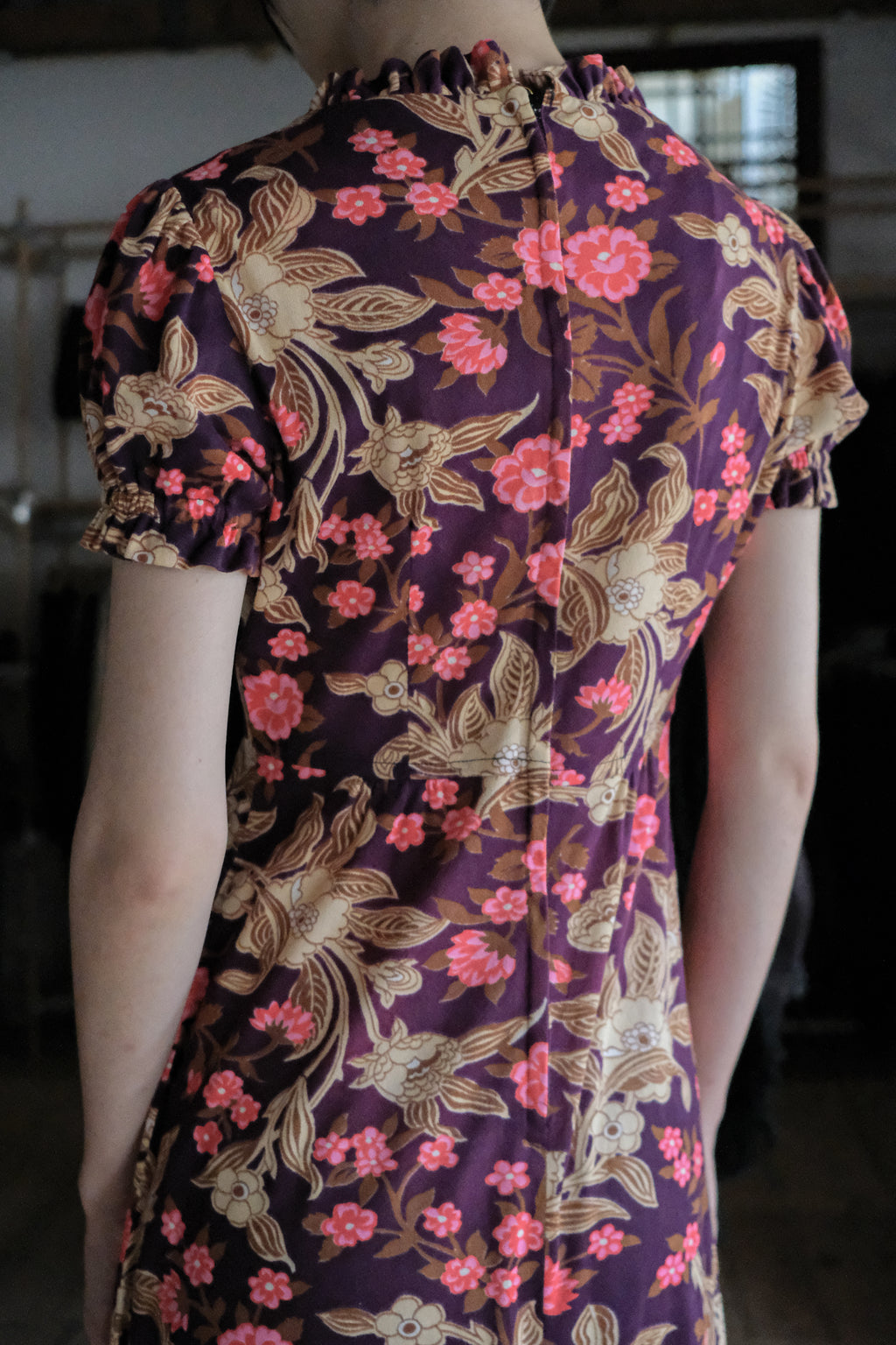 1970's " Allegro New York" Floral Maxi Dress / 古著印花泡泡袖長洋裝