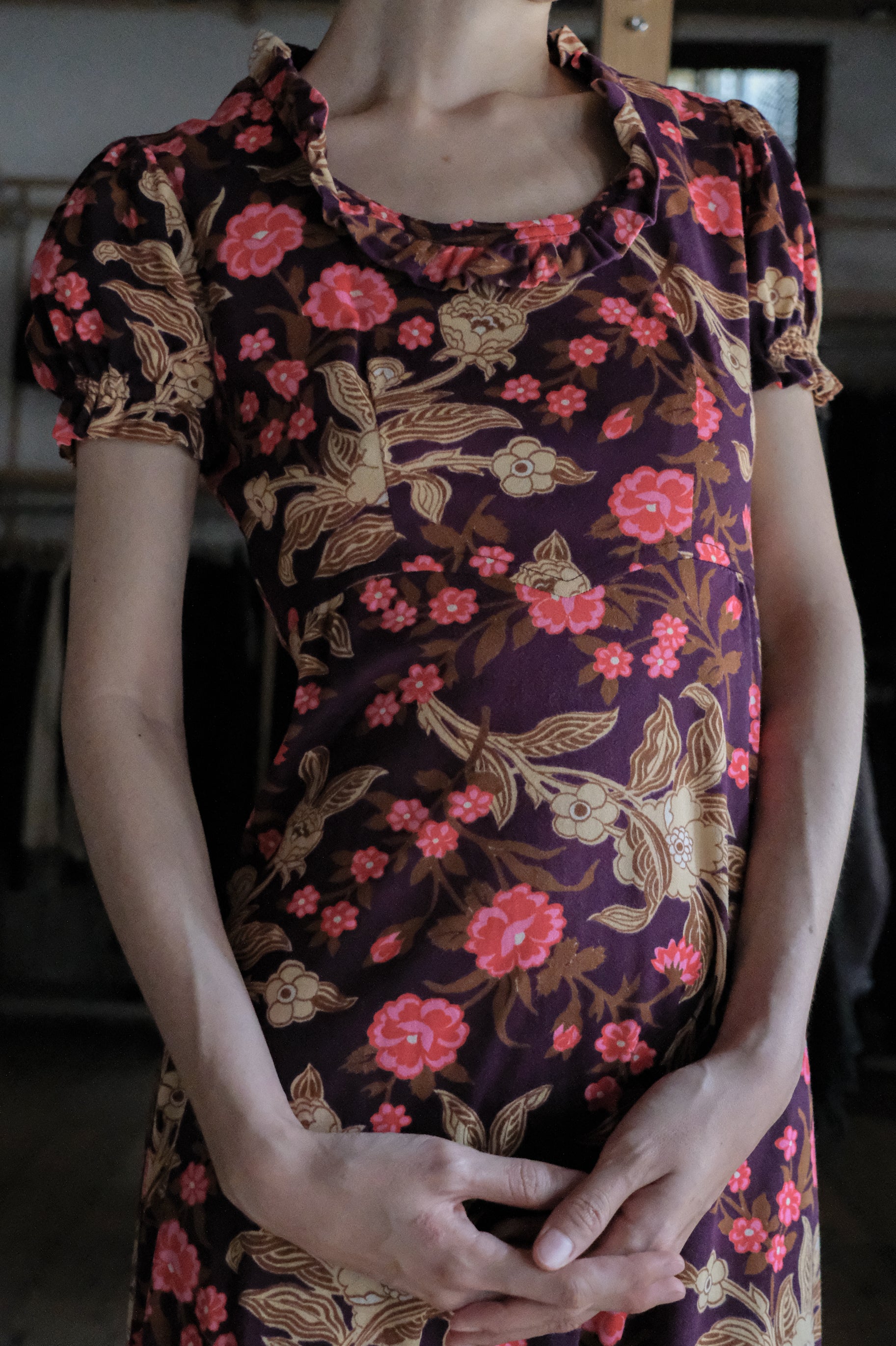 1970's " Allegro New York" Floral Maxi Dress / 古著印花泡泡袖長洋裝