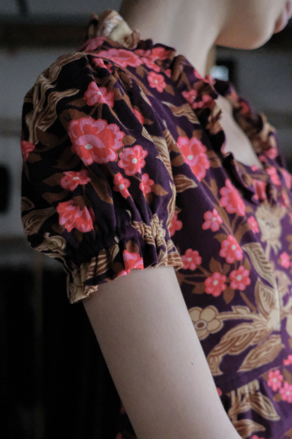 1970's " Allegro New York" Floral Maxi Dress / 古著印花泡泡袖長洋裝