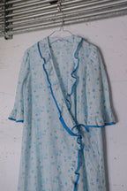 Vintage Floral Night Dress / 水波藍荷葉邊透膚開襟睡衣洋裝