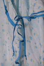 Vintage Floral Night Dress / 水波藍荷葉邊透膚開襟睡衣洋裝