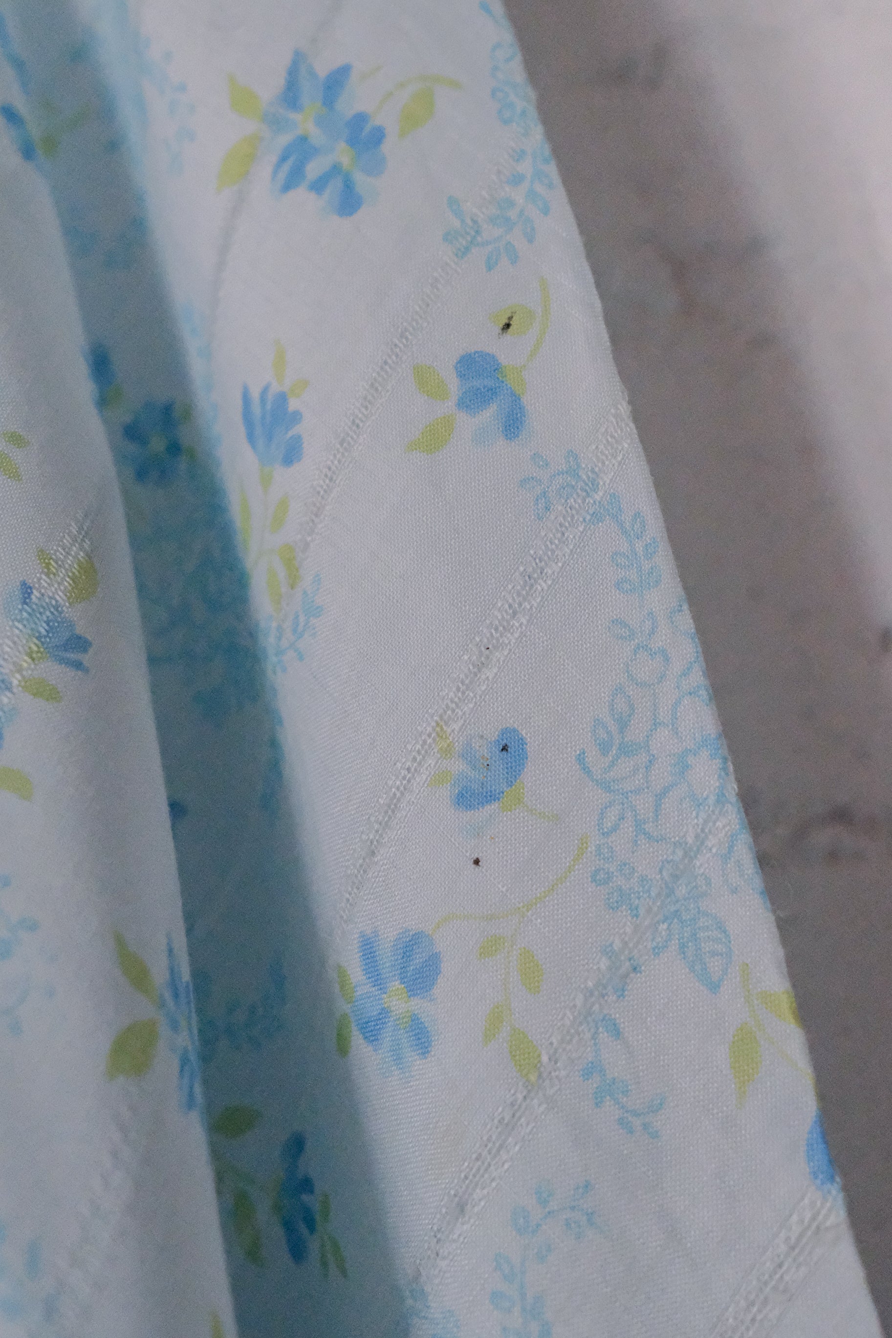 Vintage Floral Night Dress / 水波藍荷葉邊透膚開襟睡衣洋裝