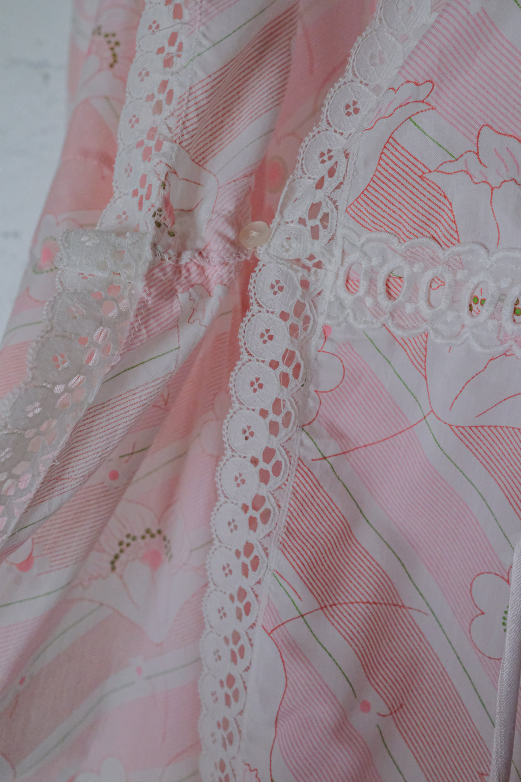 Vintage Floral Sheer Night Dress / 白木蘭蕾絲開襟睡衣洋裝