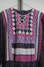 1970's Indian Shisha Patch Wax Print Dress / 印度古著鏡面刺繡蠟染印花洋裝