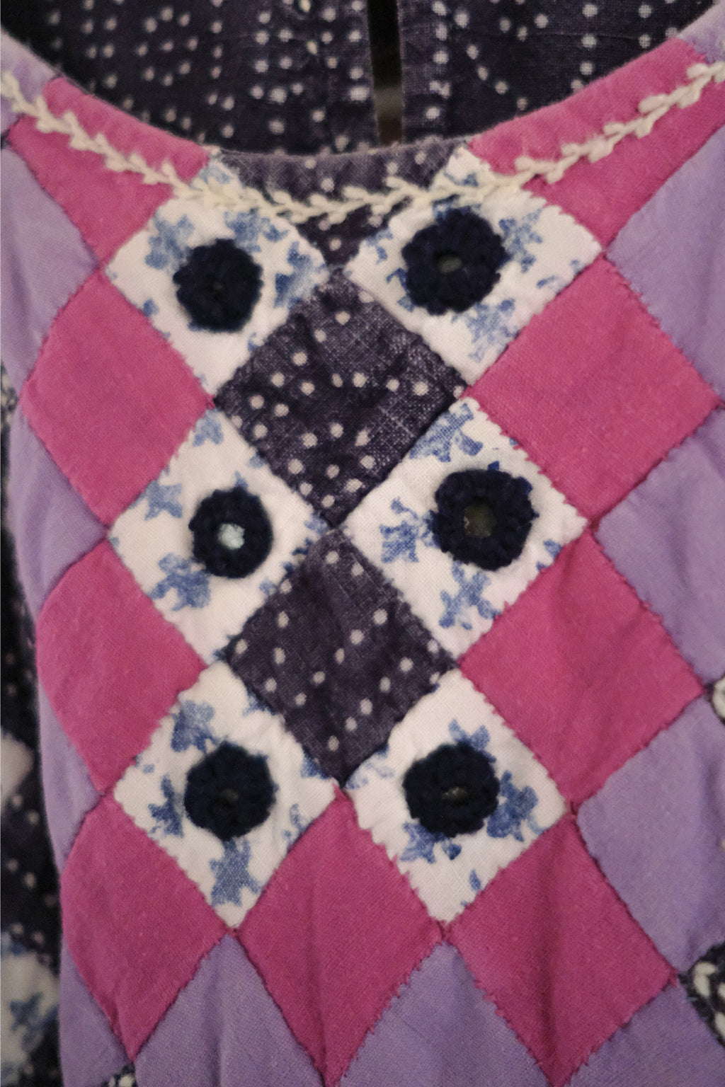 1970's Indian Shisha Patch Wax Print Dress / 印度古著鏡面刺繡蠟染印花洋裝