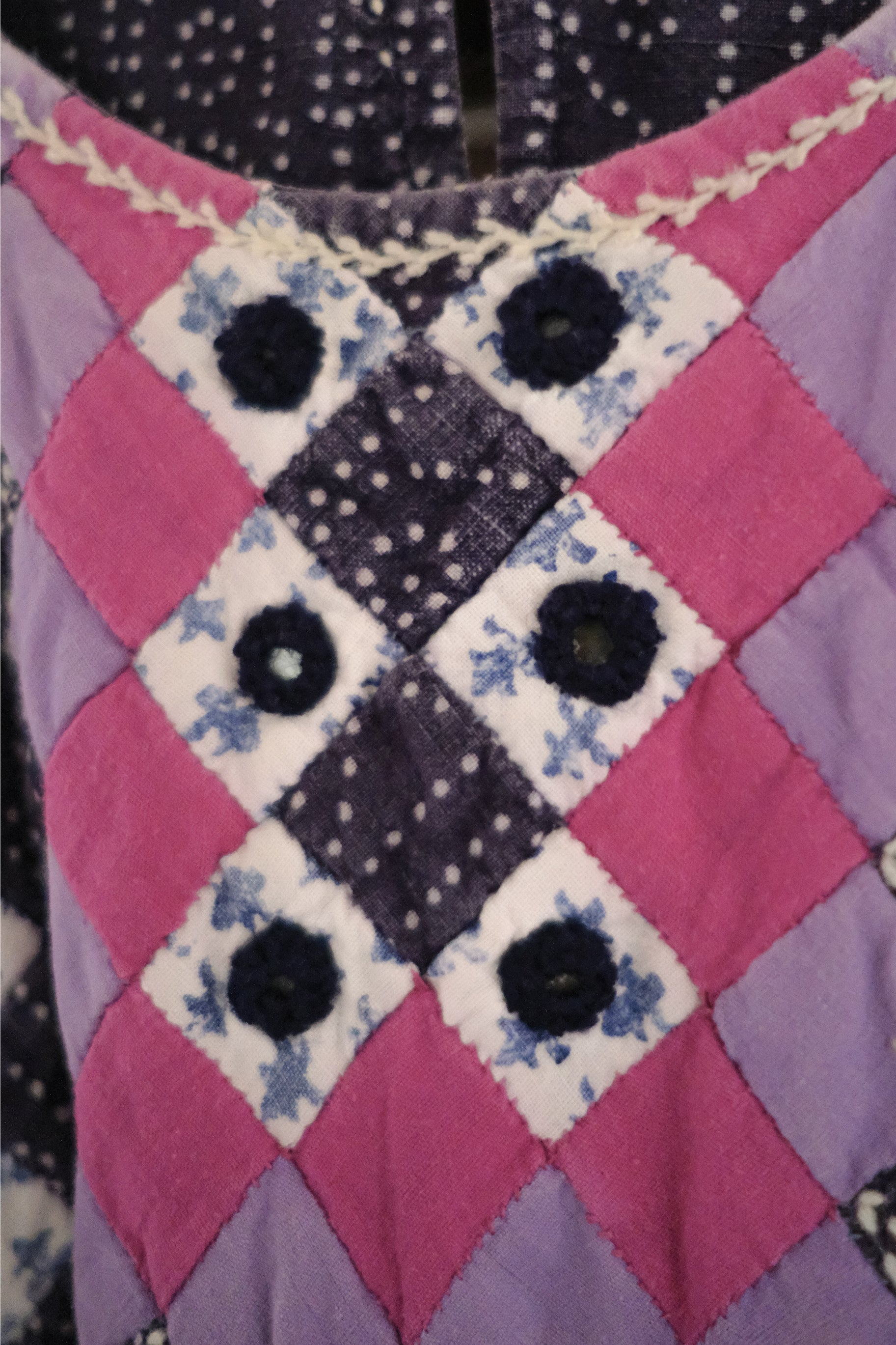 1970's Indian Shisha Patch Wax Print Dress / 印度古著鏡面刺繡蠟染印花洋裝