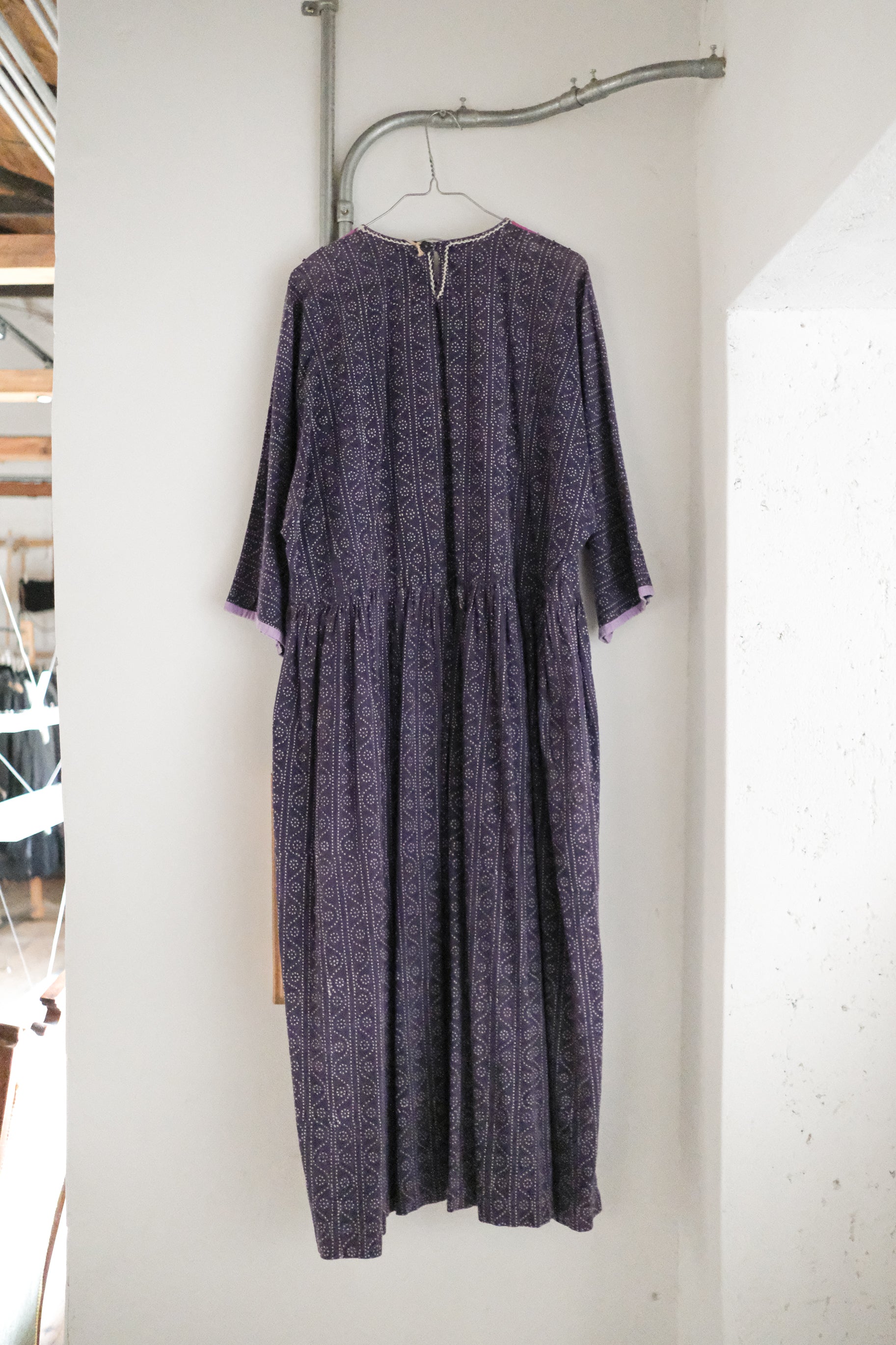 1970's Indian Shisha Patch Wax Print Dress / 印度古著鏡面刺繡蠟染印花洋裝
