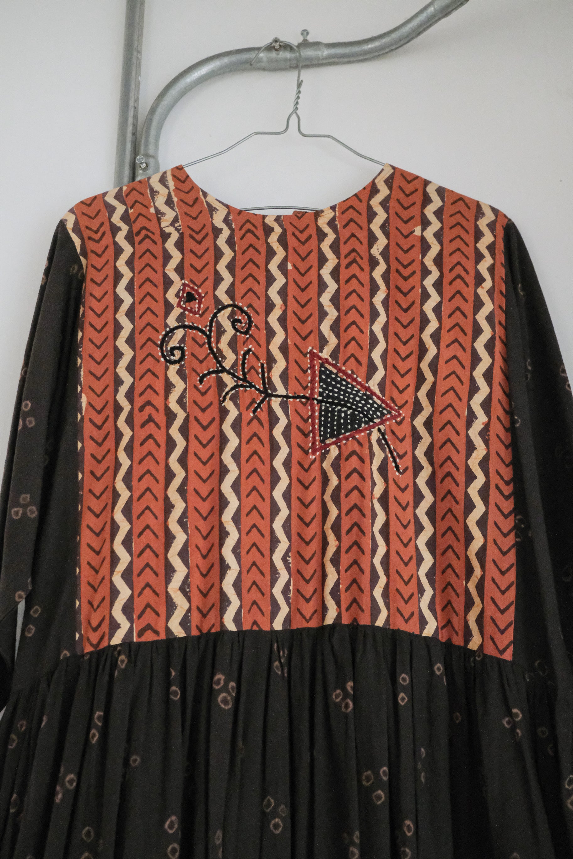 1990's India Batik Embroidery Dress / 印度蠟染刺繡洋裝