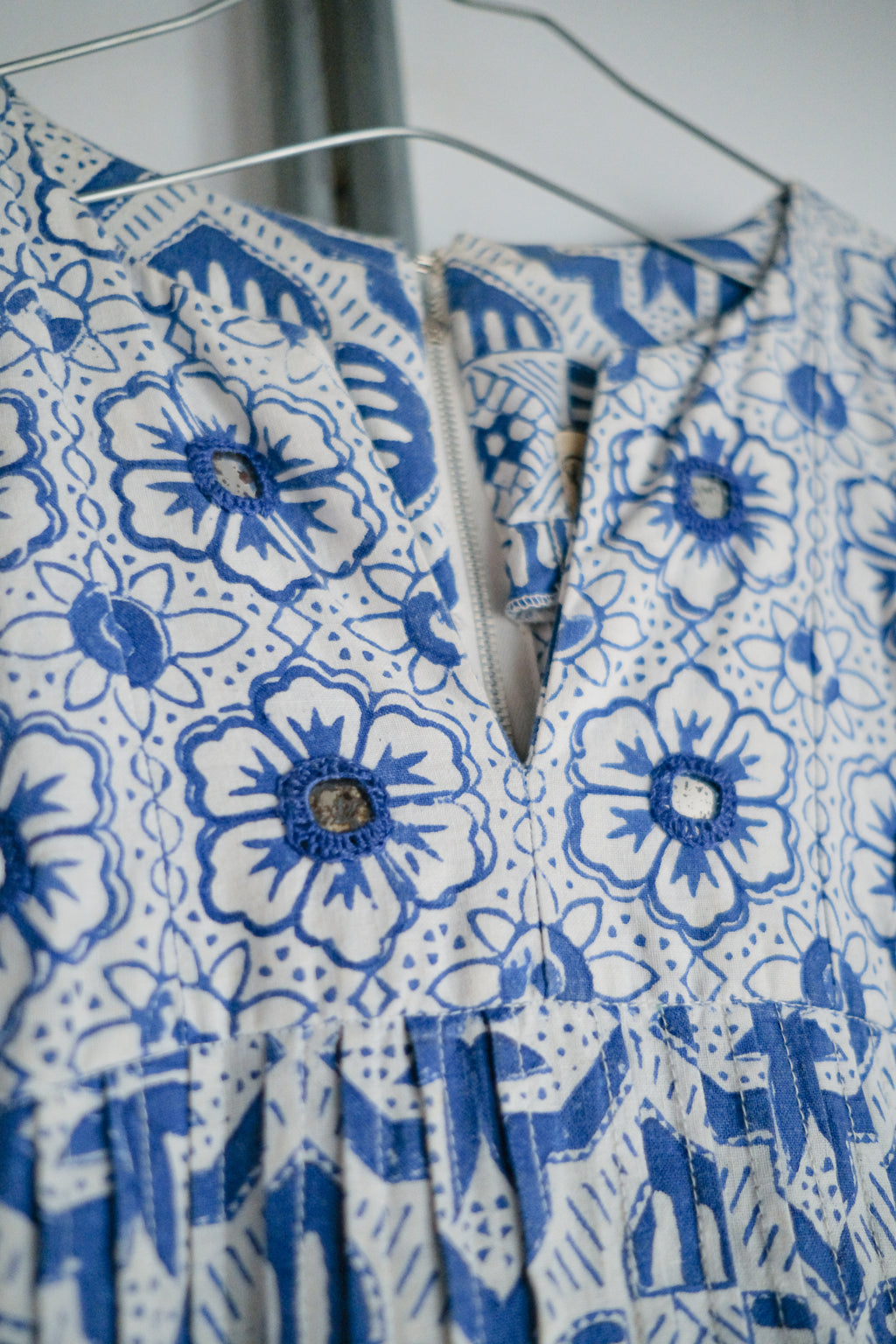 1970's Romona Rull Shisha Stitch Block Print Dress / 古著鏡面刺繡蓋染洋裝