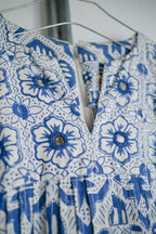 1970's Romona Rull Shisha Stitch Block Print Dress / 古著鏡面刺繡蓋染洋裝