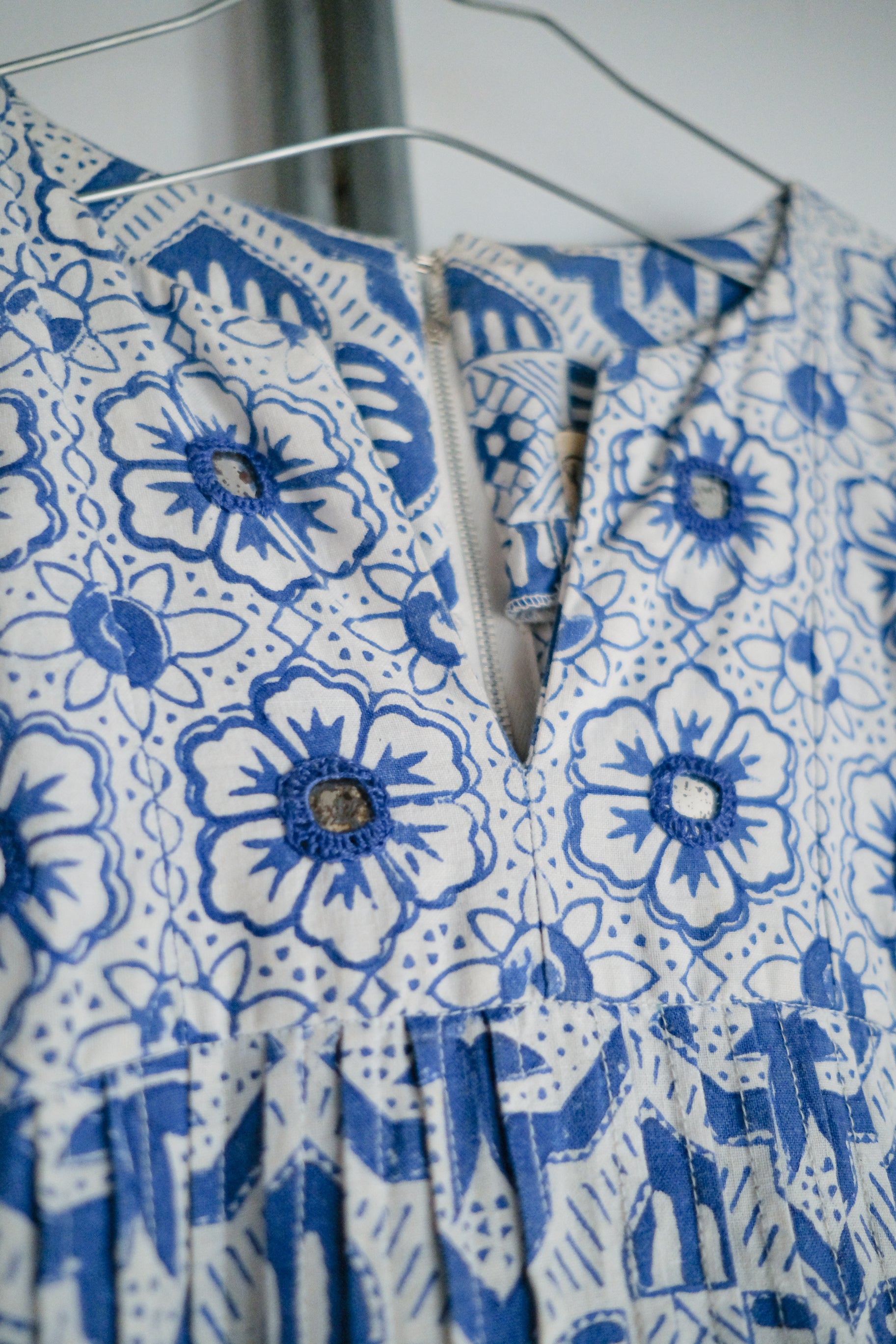 1970's Romona Rull Shisha Stitch Block Print Dress / 古著鏡面刺繡蓋染洋裝