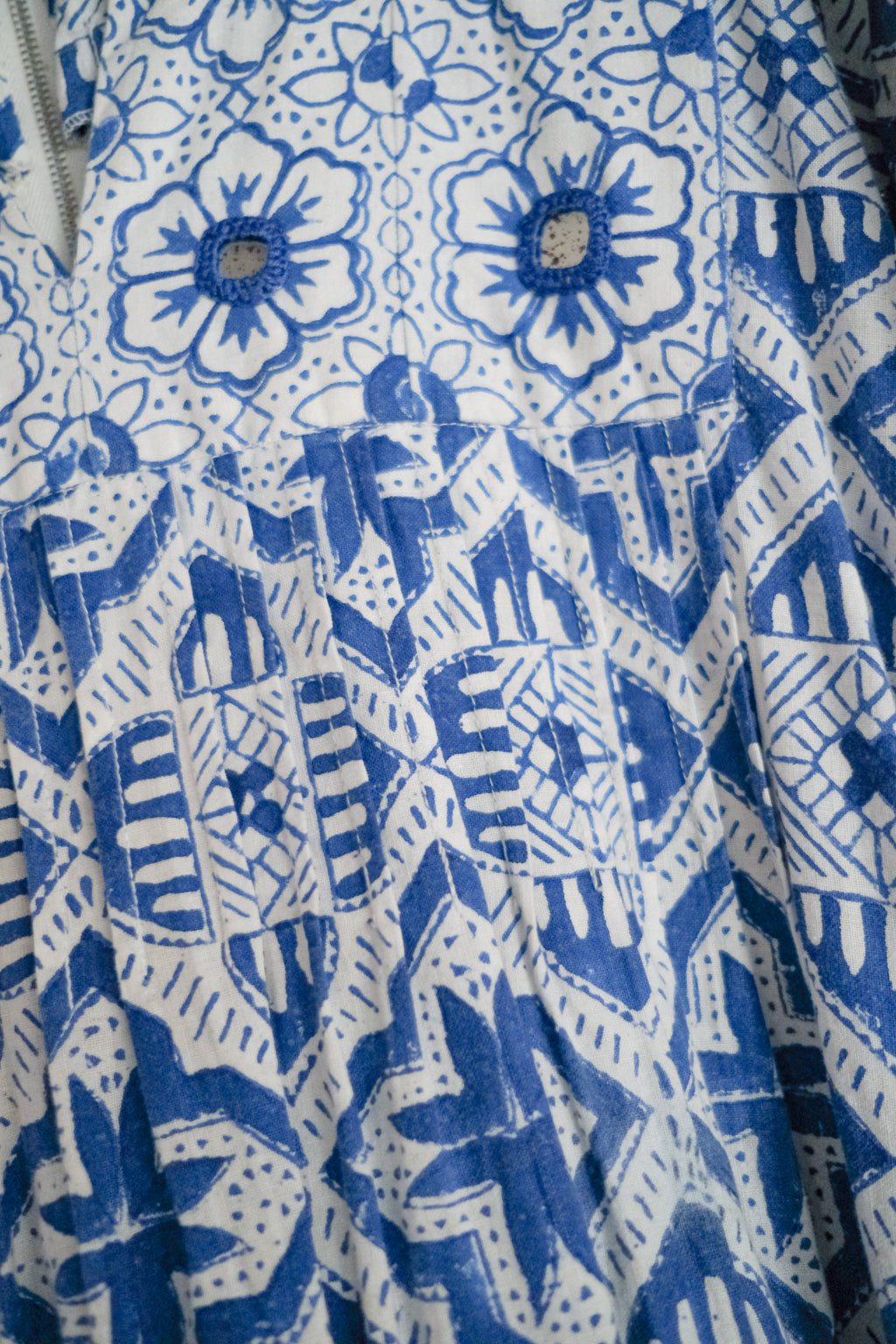 1970's Romona Rull Shisha Stitch Block Print Dress / 古著鏡面刺繡蓋染洋裝