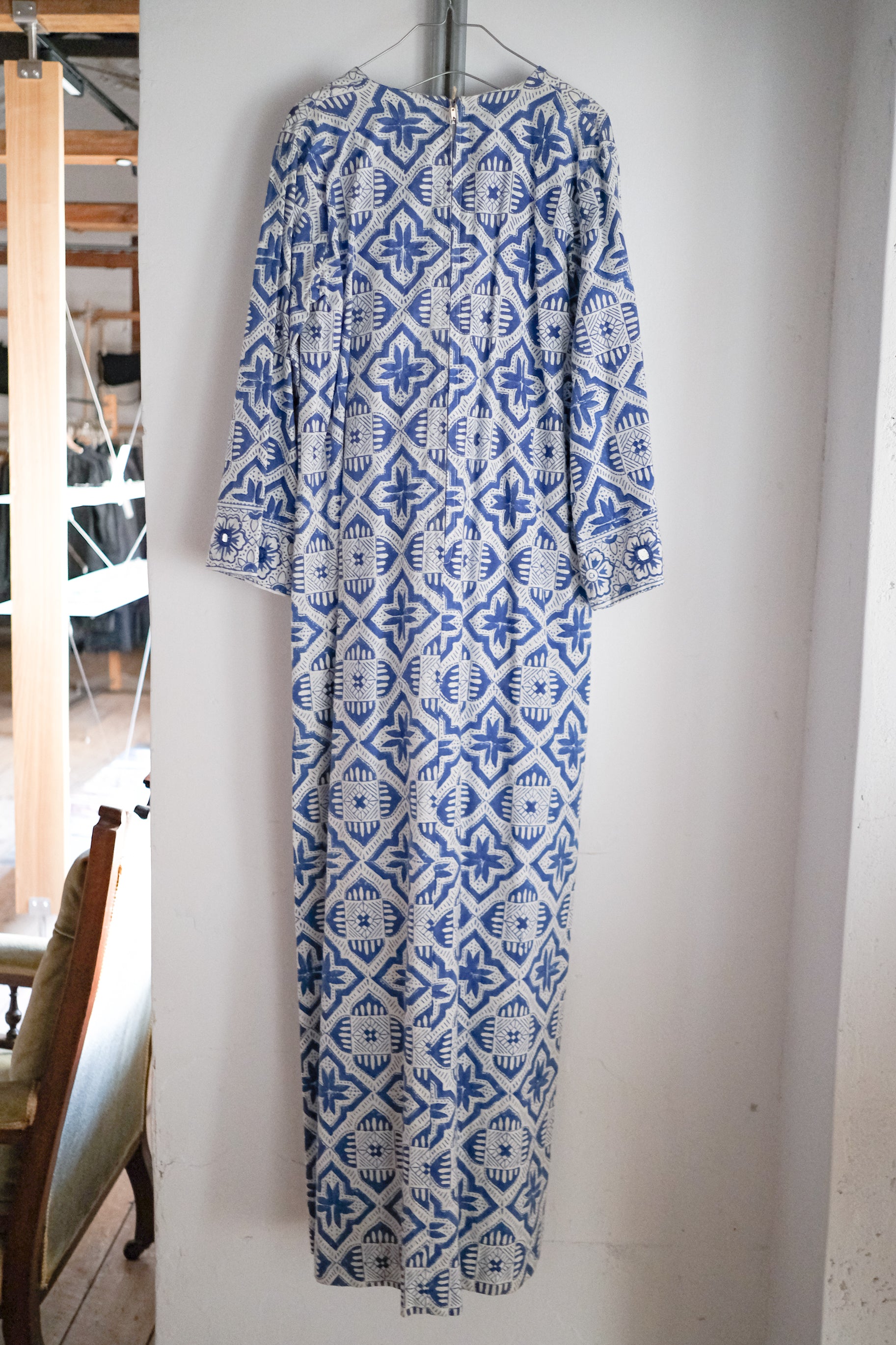 1970's Romona Rull Shisha Stitch Block Print Dress / 古著鏡面刺繡蓋染洋裝