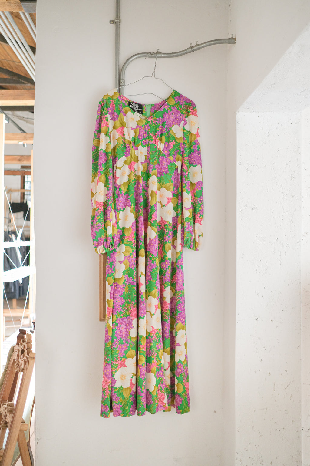 Vintage Spring Floral Maxi Dress / 珊瑚藤雨扶桑長洋裝
