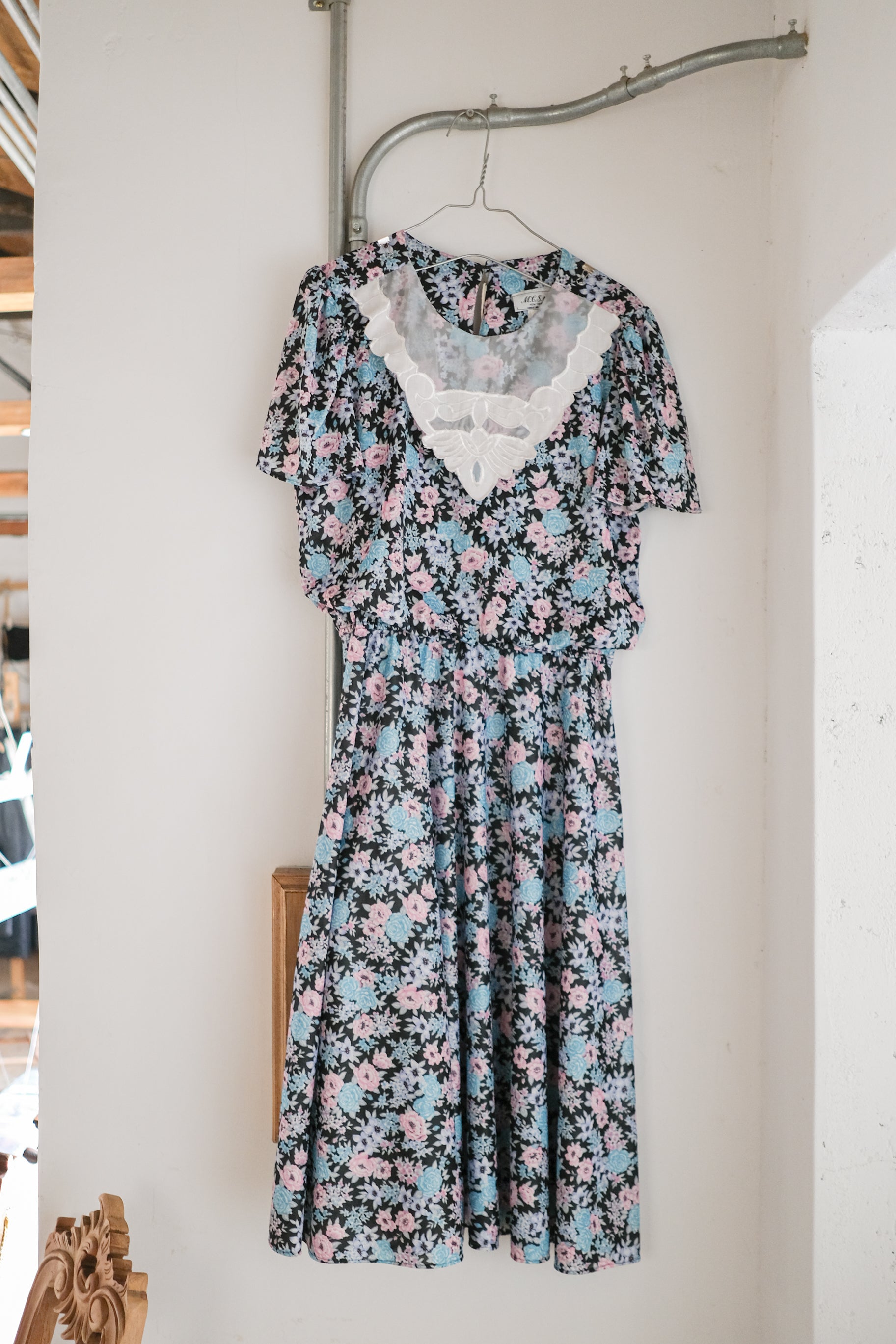 1980's Floral Print Lace Collar Dress / 古著印花蕾絲領洋裝