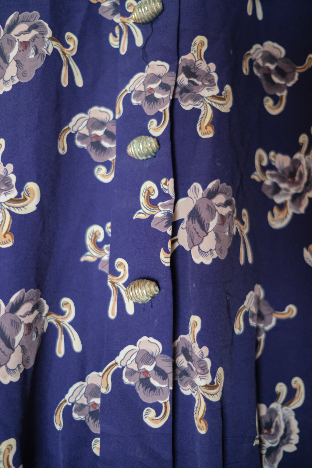 Vintage Floral Lace Collar Dress / 蕾絲領印花百摺洋裝