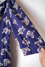 Vintage Floral Lace Collar Dress / 蕾絲領印花百摺洋裝