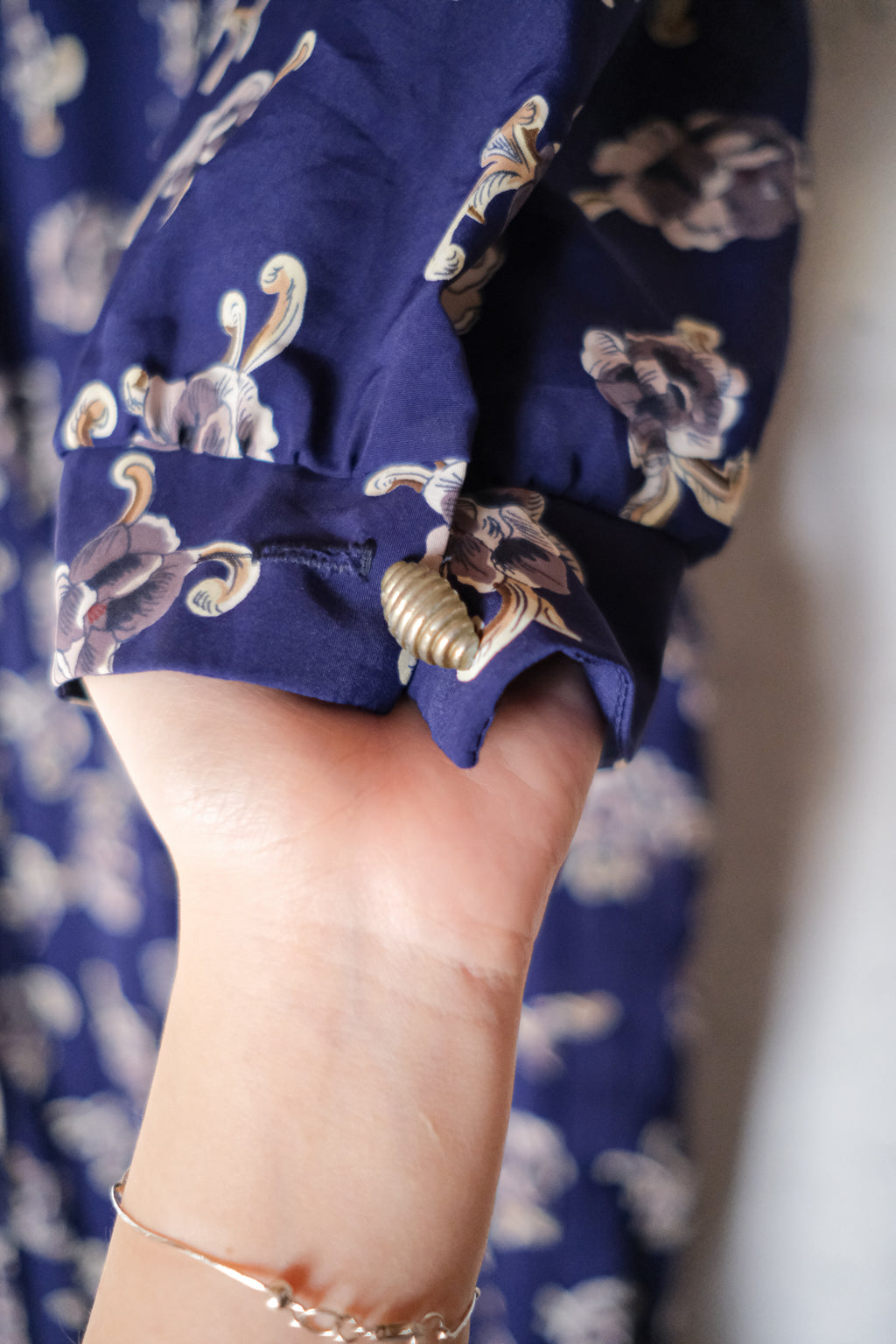 Vintage Floral Lace Collar Dress / 蕾絲領印花百摺洋裝