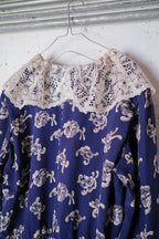 Vintage Floral Lace Collar Dress / 蕾絲領印花百摺洋裝