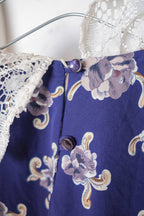 Vintage Floral Lace Collar Dress / 蕾絲領印花百摺洋裝