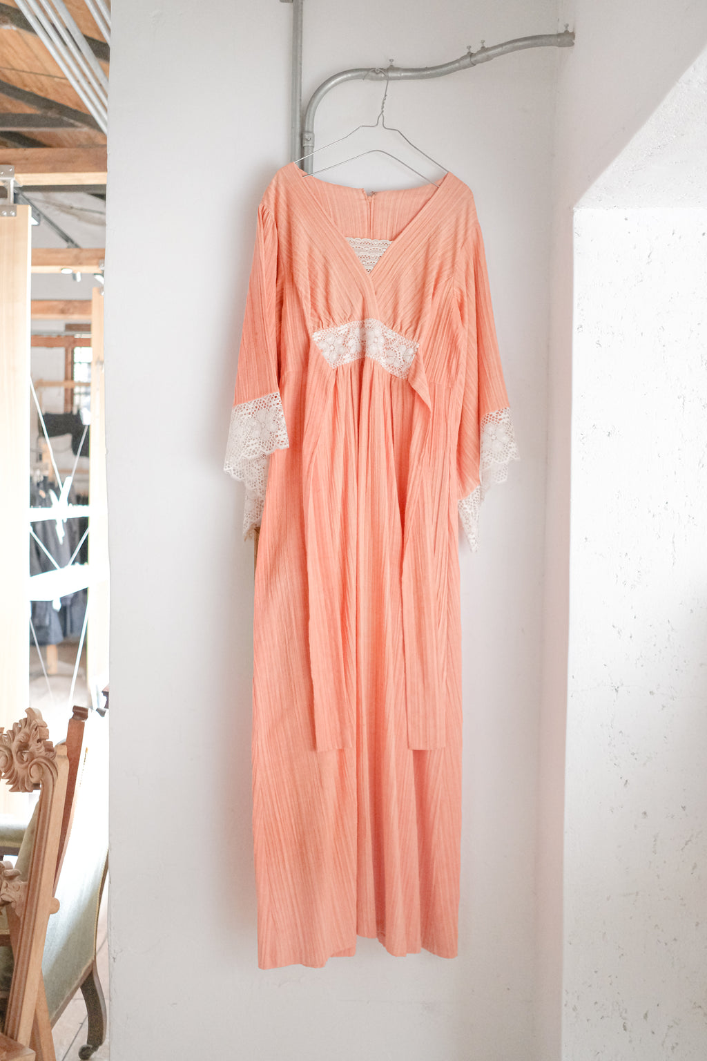 Vintage 1970's Peach Gauze Prairie Dress / 古著蜜桃色棉紗長洋裝