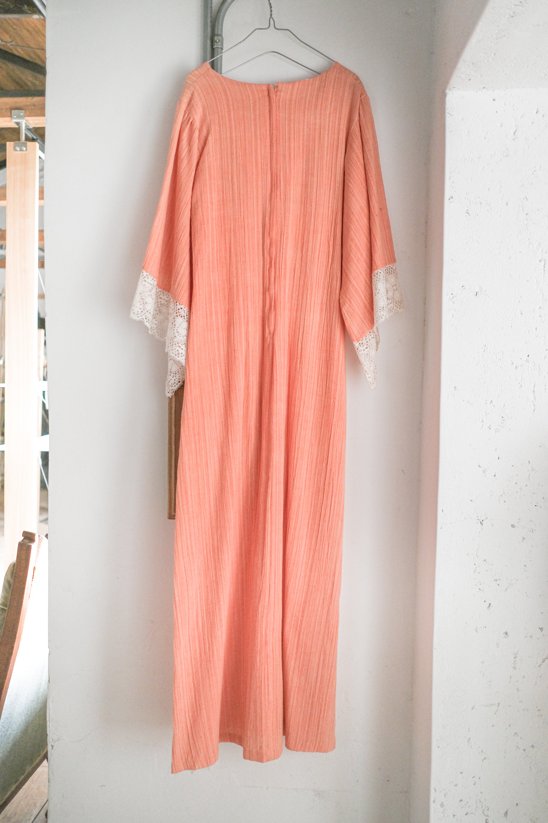 Vintage 1970's Peach Gauze Prairie Dress / 古著蜜桃色棉紗長洋裝