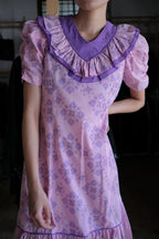 Vintage Ruffled Collar Hawaii Dress / 古著粉紫雪花荷葉領夏威夷洋裝