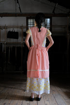 1970's Shadow Plaid Lace Bib Apron / 古著漸層格紋蕾絲圍裙