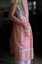 1970's Shadow Plaid Lace Bib Apron / 古著漸層格紋蕾絲圍裙