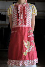 Vintage Bird and flowers Ruffled Bib Apron / 古著鳥與花荷葉邊圍裙