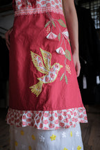 Vintage Bird and flowers Ruffled Bib Apron / 古著鳥與花荷葉邊圍裙