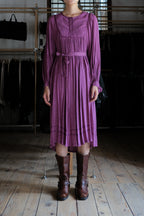 1970's Indian Deep lilac Calico Dress / 印度古著紫丁香碎花細褶洋裝