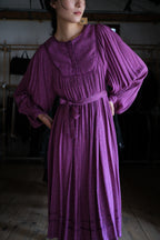 1970's Indian Deep lilac Calico Dress / 印度古著紫丁香碎花細褶洋裝