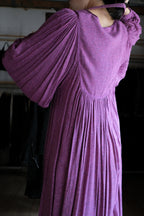 1970's Indian Deep lilac Calico Dress / 印度古著紫丁香碎花細褶洋裝