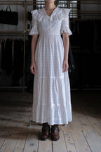 1970's Embroidered Eyelet Flowers Lace Maxi Dress / 古著鏤空刺繡蕾絲長洋裝