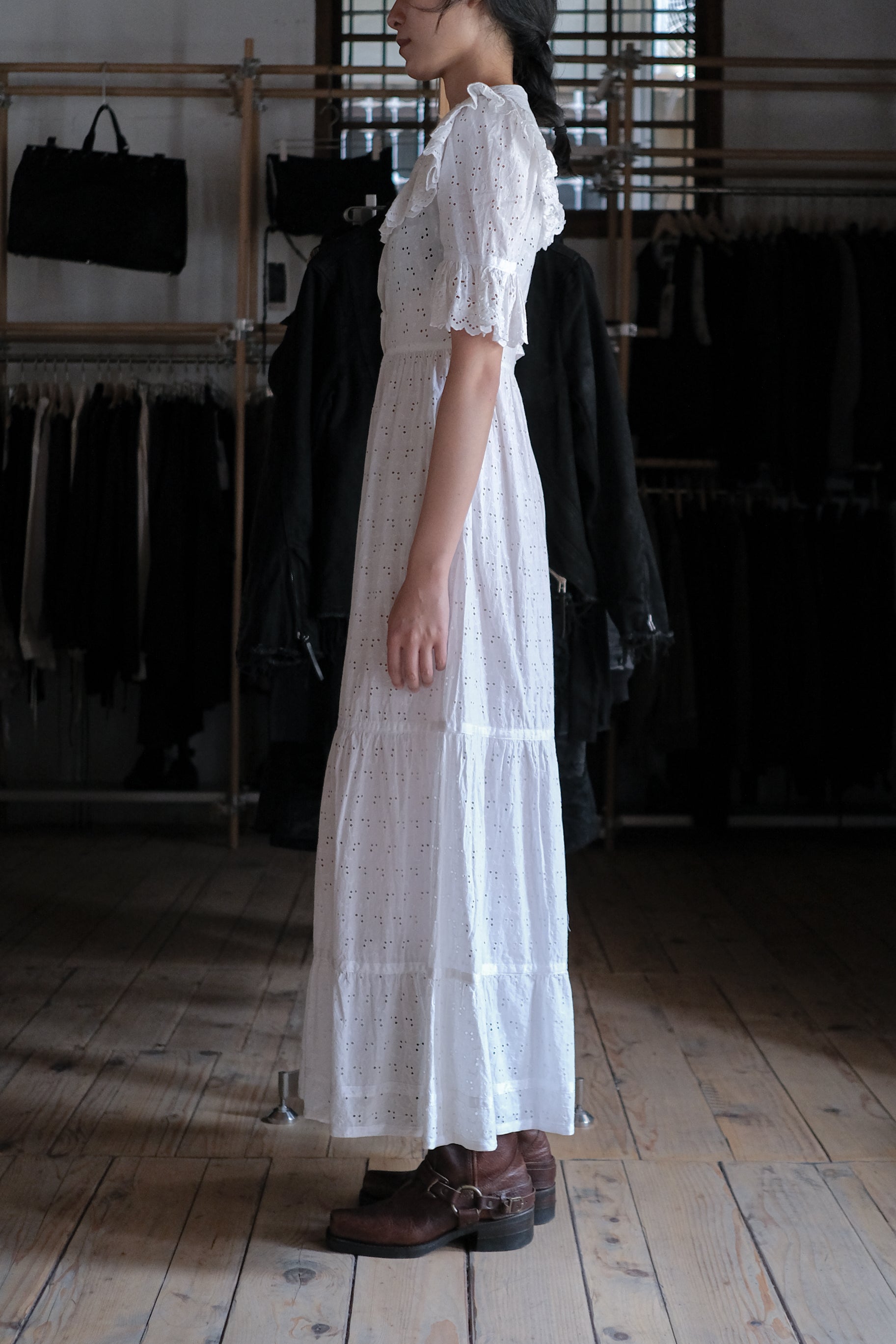 1970's Embroidered Eyelet Flowers Lace Maxi Dress / 古著鏤空刺繡蕾絲長洋裝