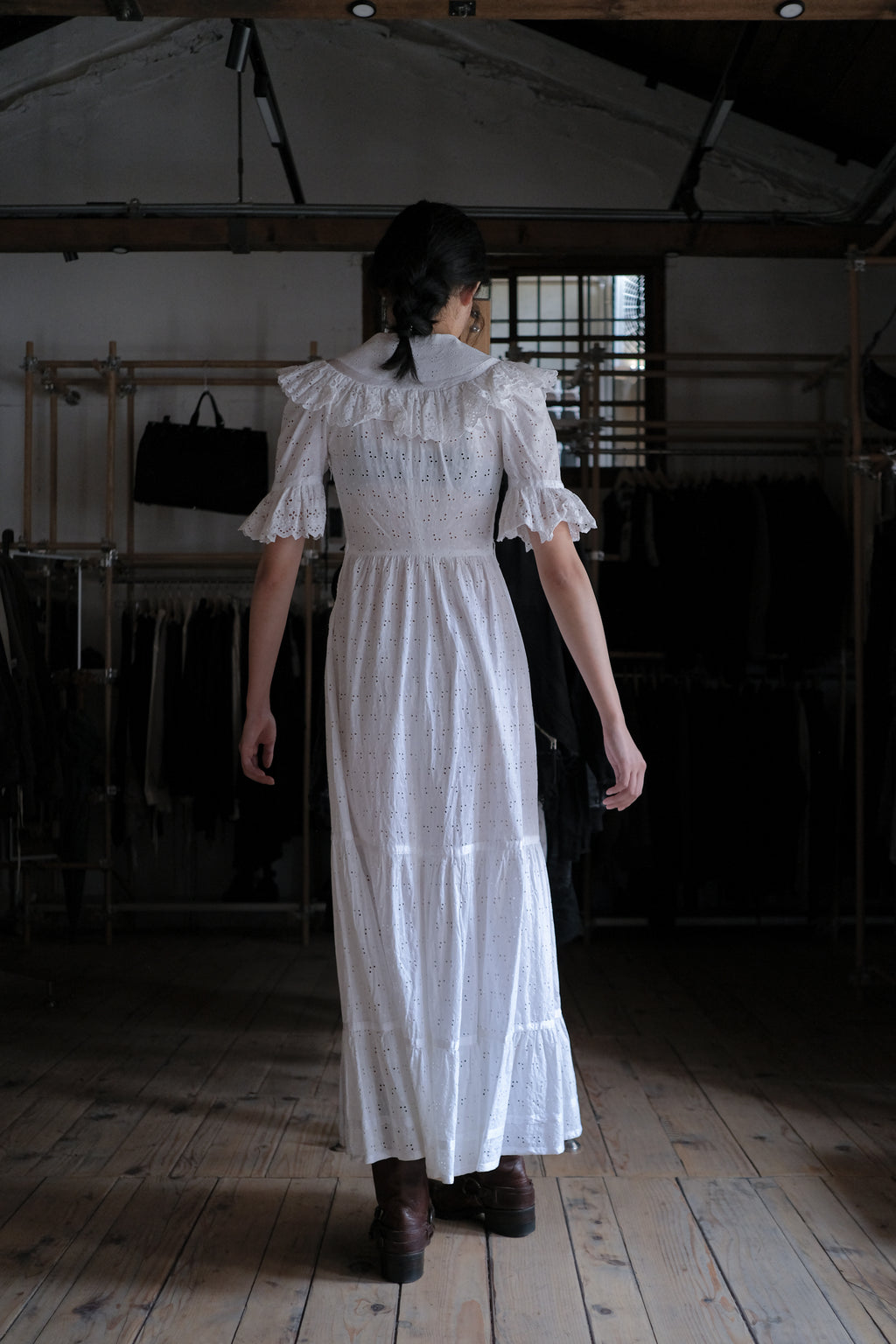 1970's Embroidered Eyelet Flowers Lace Maxi Dress / 古著鏤空刺繡蕾絲長洋裝