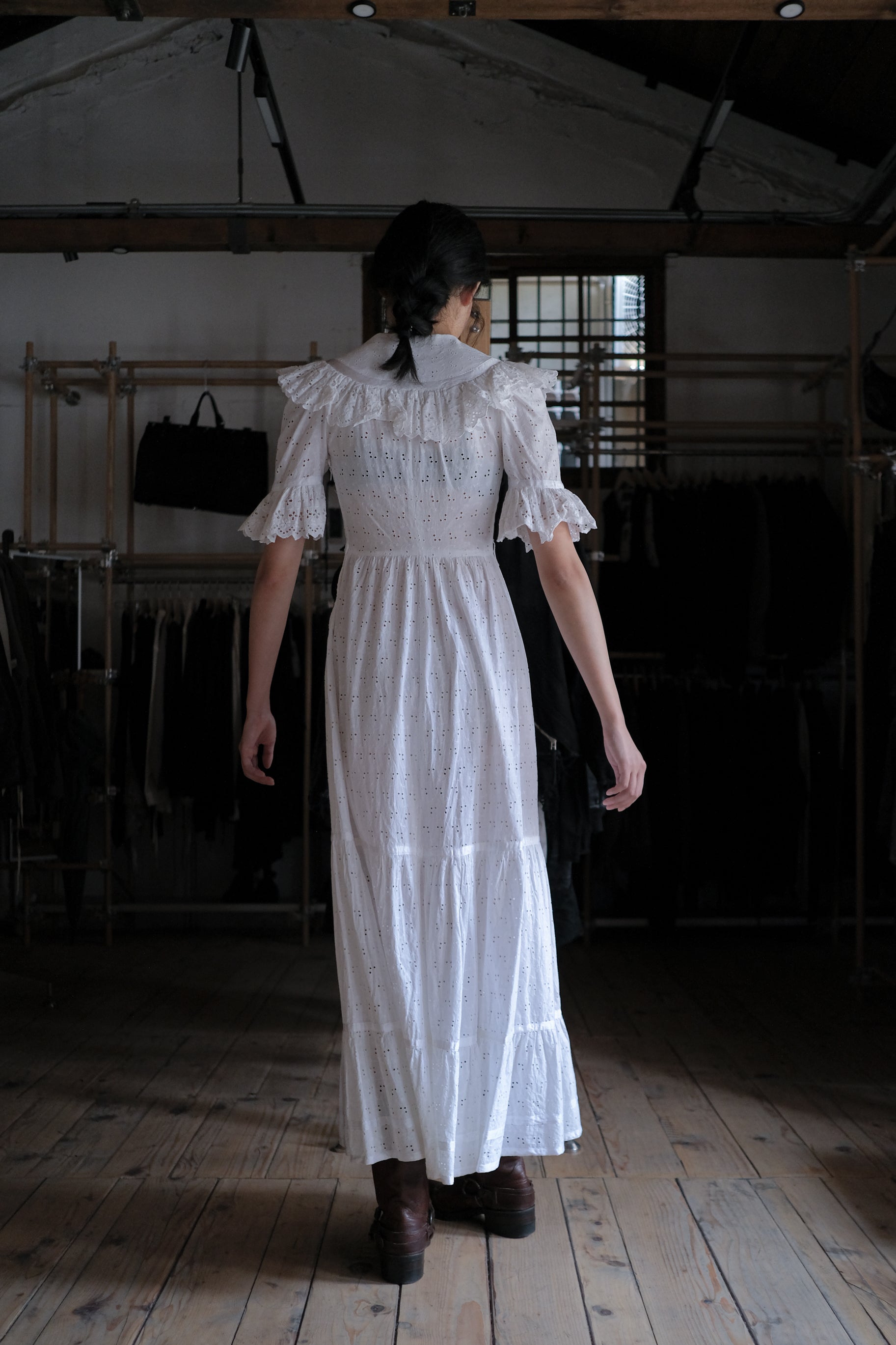 1970's Embroidered Eyelet Flowers Lace Maxi Dress / 古著鏤空刺繡蕾絲長洋裝