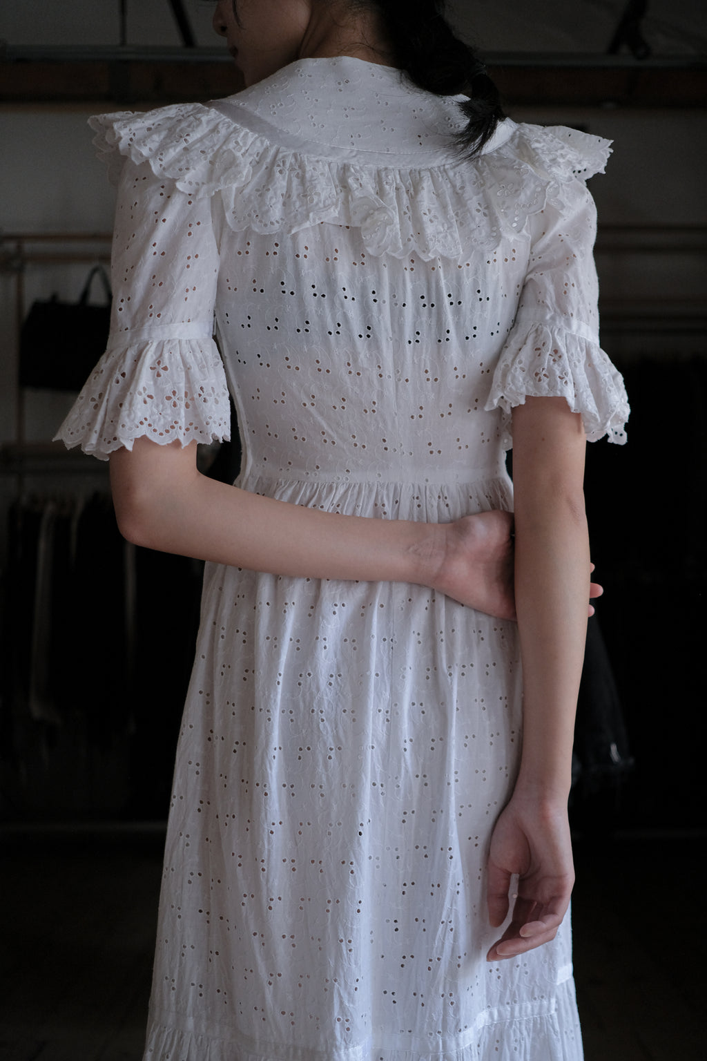 1970's Embroidered Eyelet Flowers Lace Maxi Dress / 古著鏤空刺繡蕾絲長洋裝