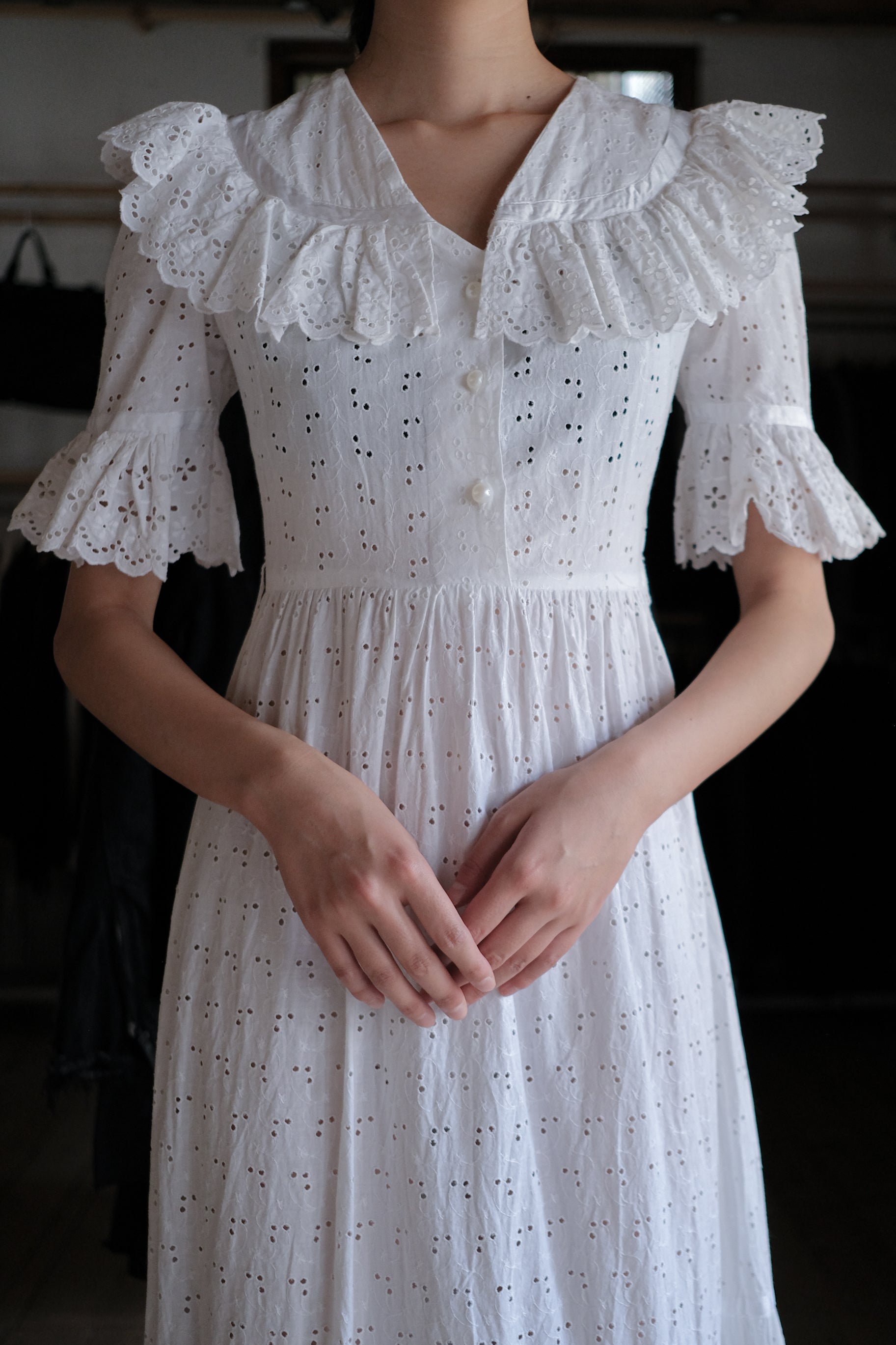 1970's Embroidered Eyelet Flowers Lace Maxi Dress / 古著鏤空刺繡蕾絲長洋裝