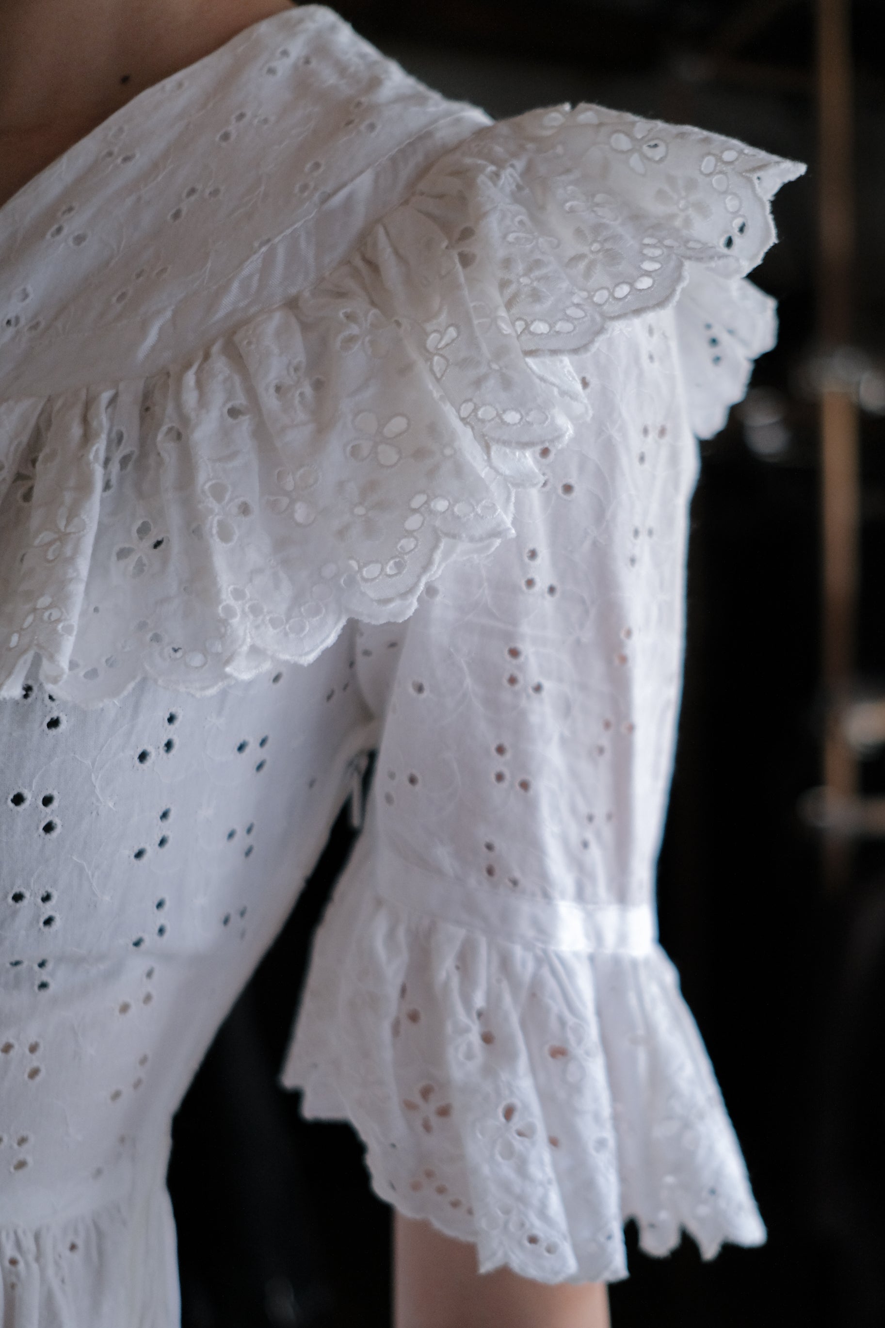 1970's Embroidered Eyelet Flowers Lace Maxi Dress / 古著鏤空刺繡蕾絲長洋裝
