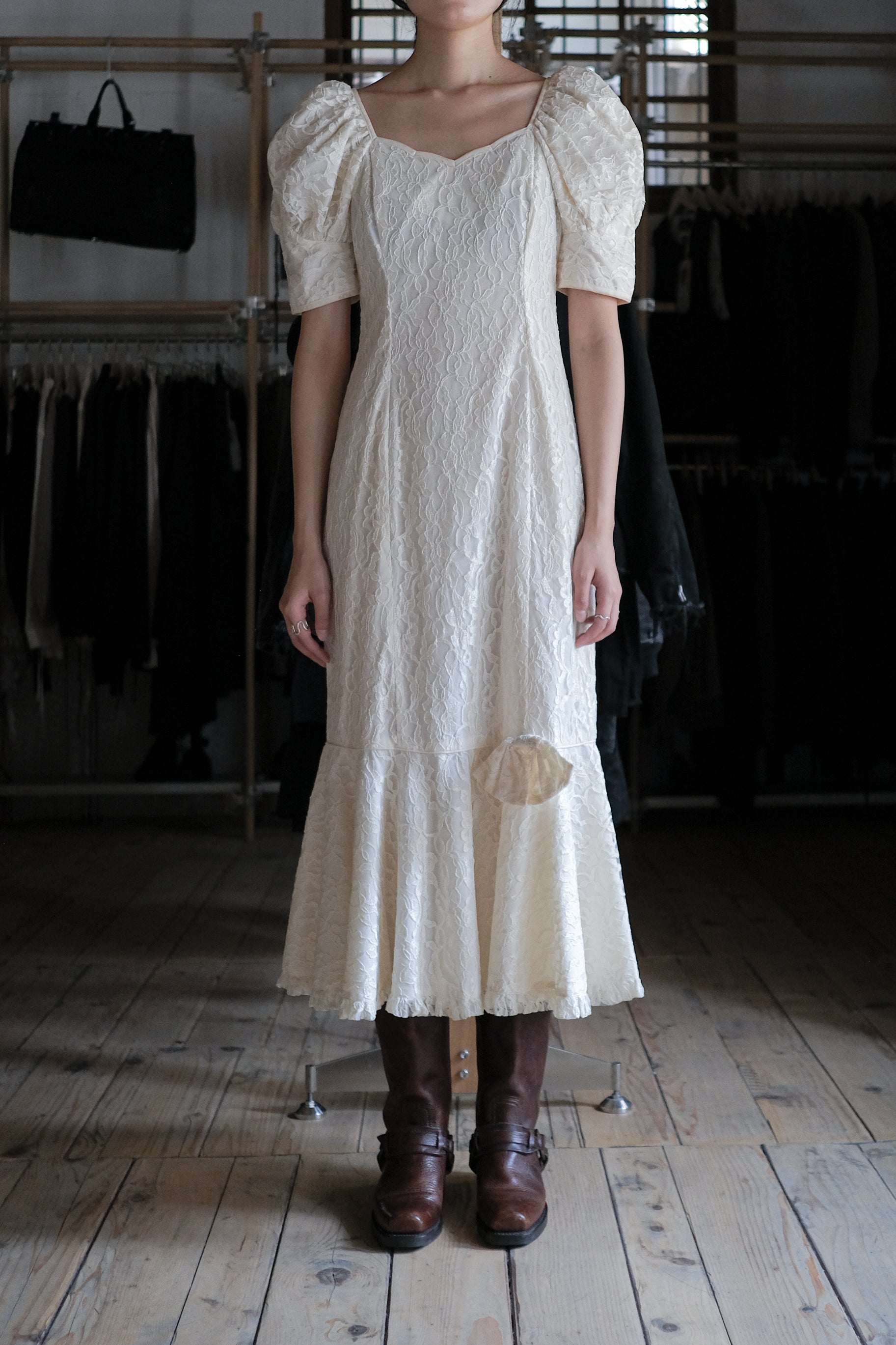 1970’s "Hana Hou" Muumuu Lace Dress / 古著米色穆穆蕾絲洋裝
